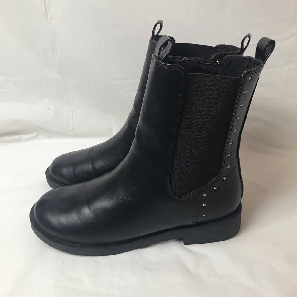 Zara Black Faux Leather Studded Pull On Ankle Booties Women UK 35 US 7